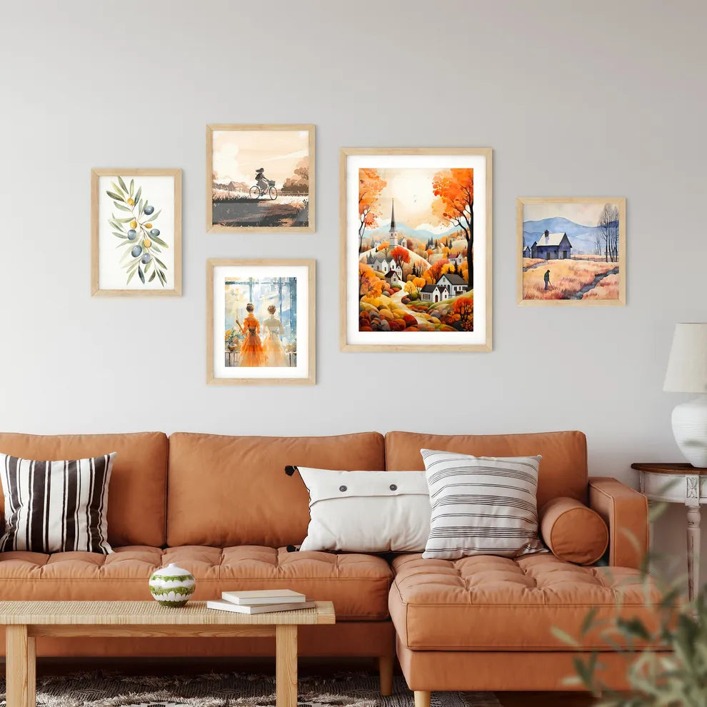 French Autumn - A Painting Of A Village With Trees And A Church Custom Print