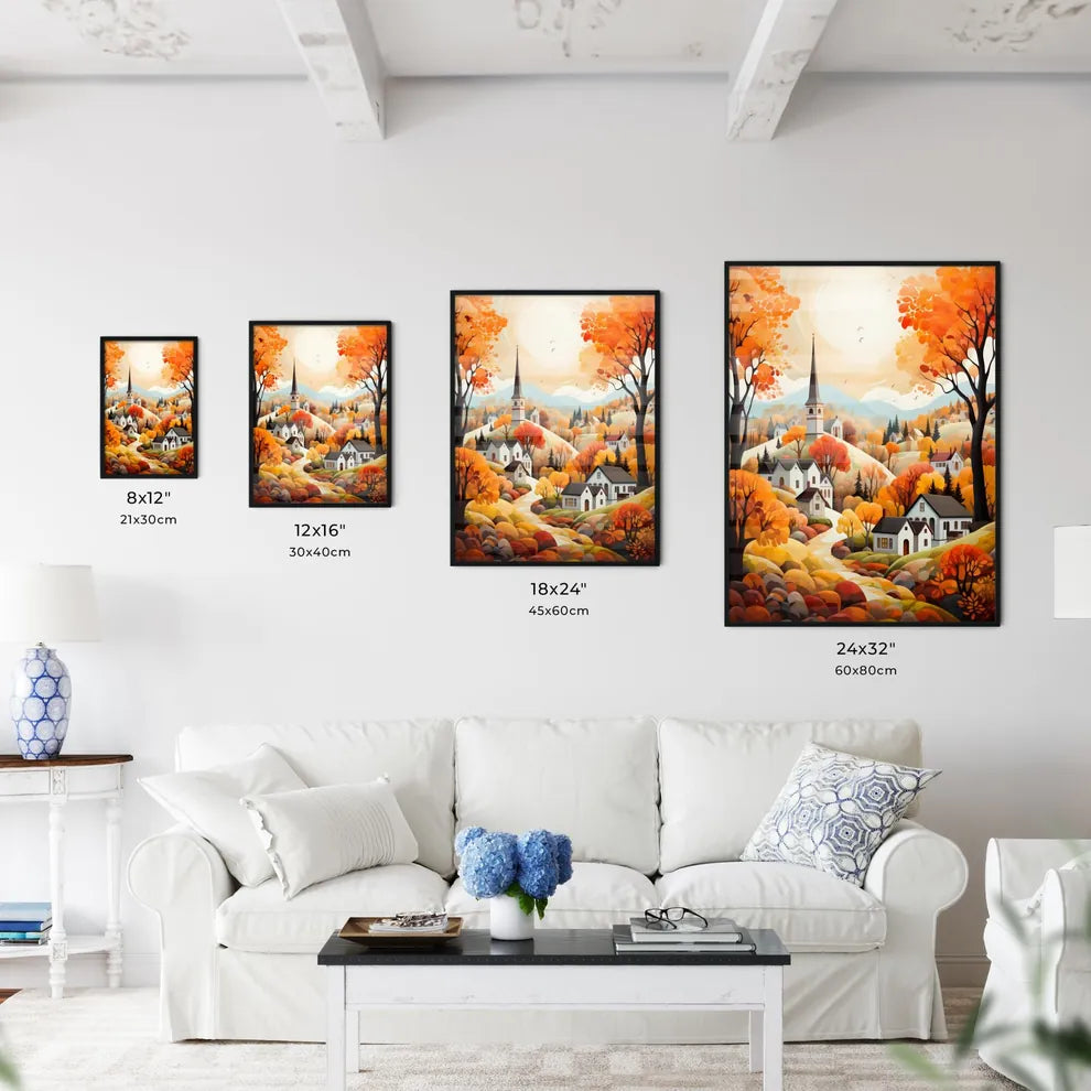 French Autumn - A Painting Of A Village With Trees And A Church Interior Design