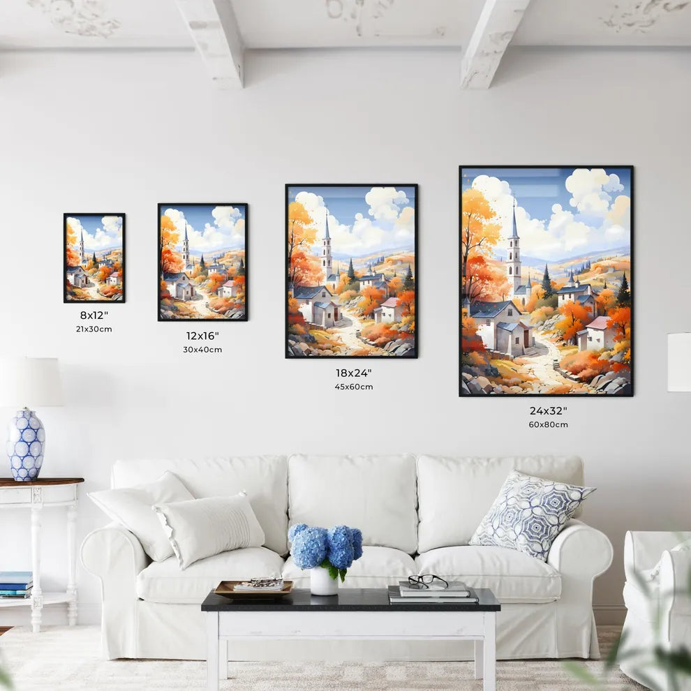 French Autumn - A Painting Of A Village With Trees And A Church Interior Design
