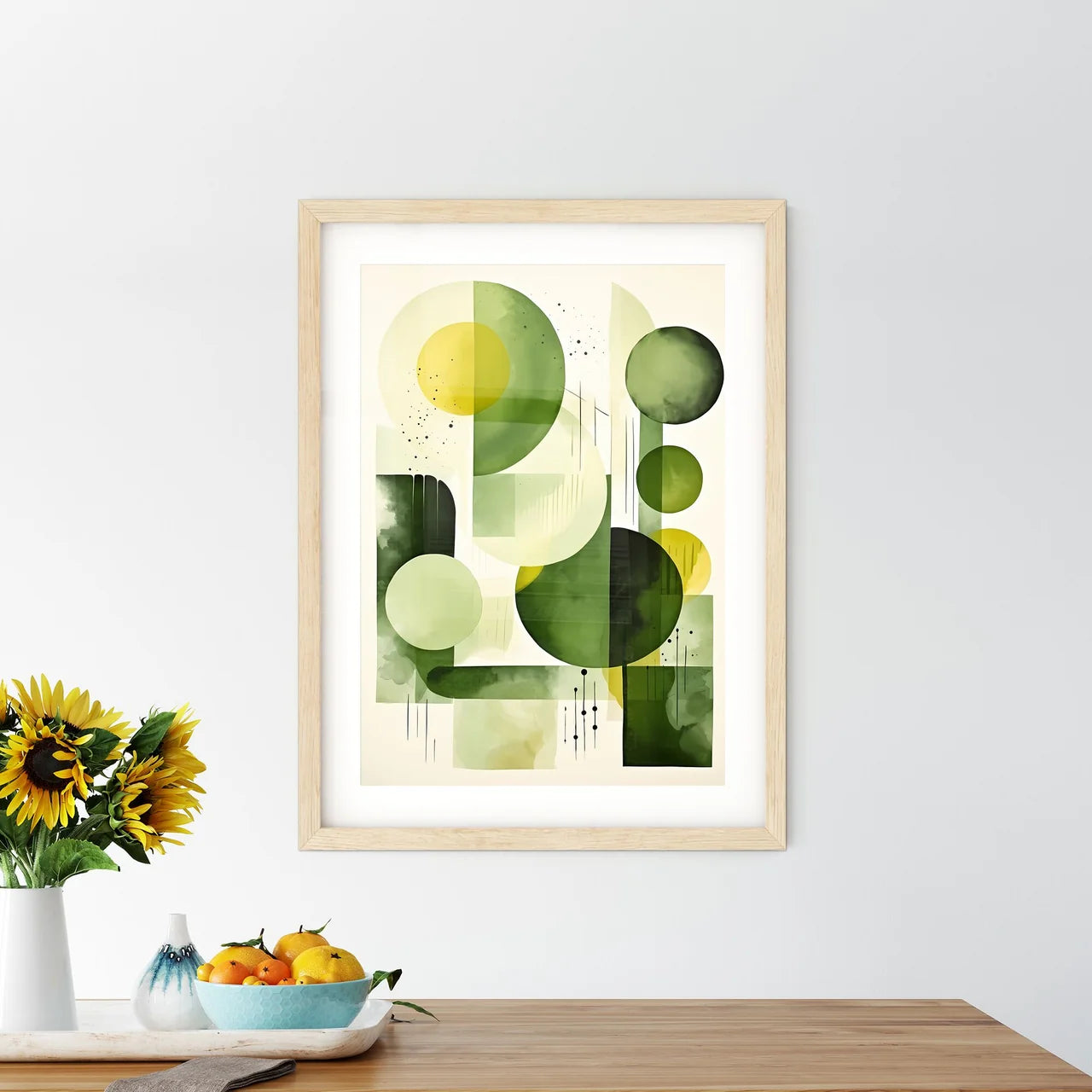 Green One - A Green And Yellow Circles And L - Kitchen Hangings