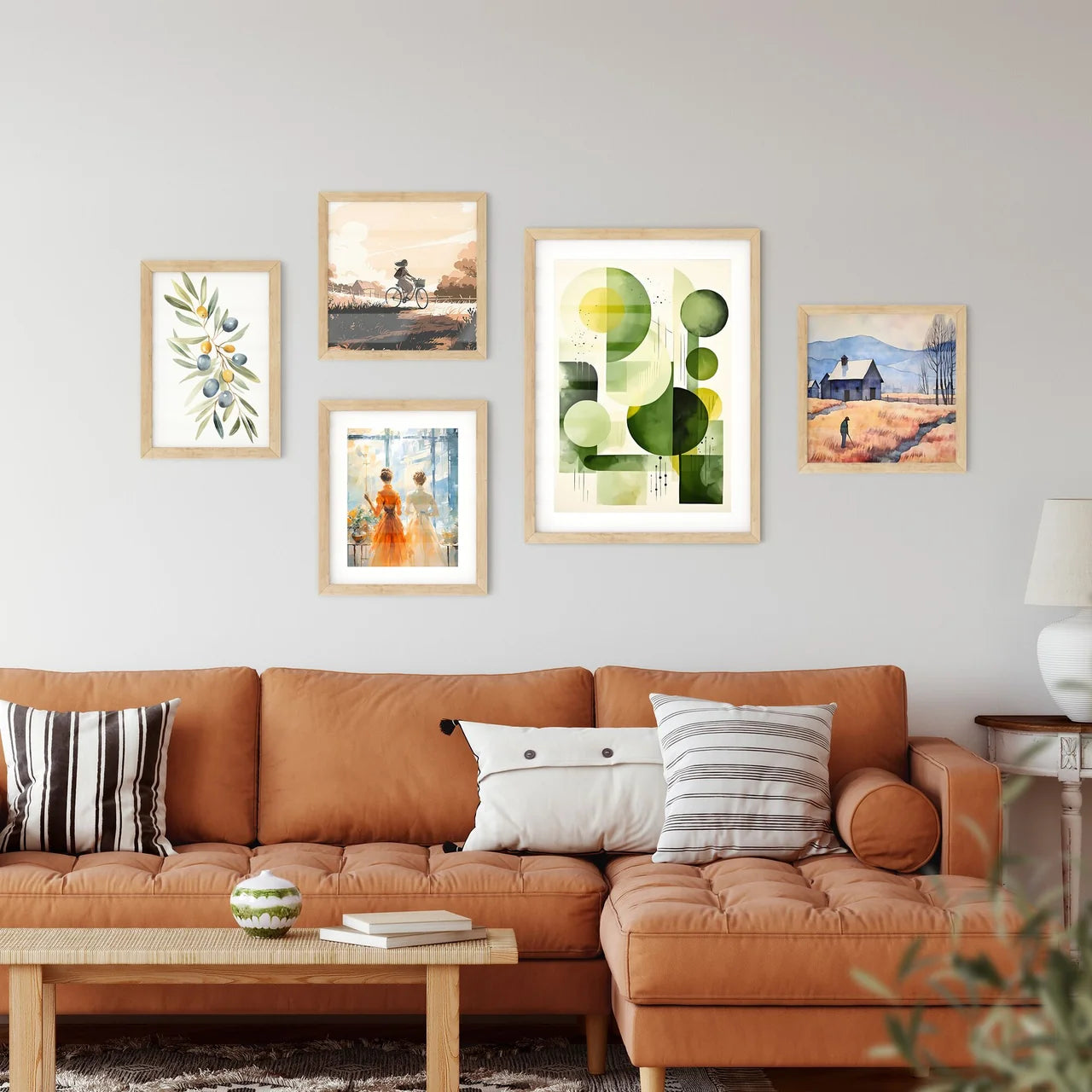Green One - A Green And Yellow Circles And L Framed Print
