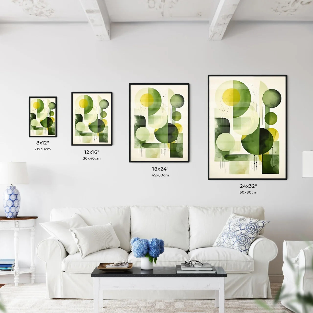 Green One - A Green And Yellow Circles And L Wall Art