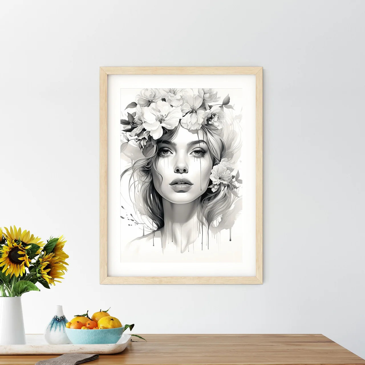 Hair Stylist - A Woman With Flowers In Her H - Kitchen Hangings