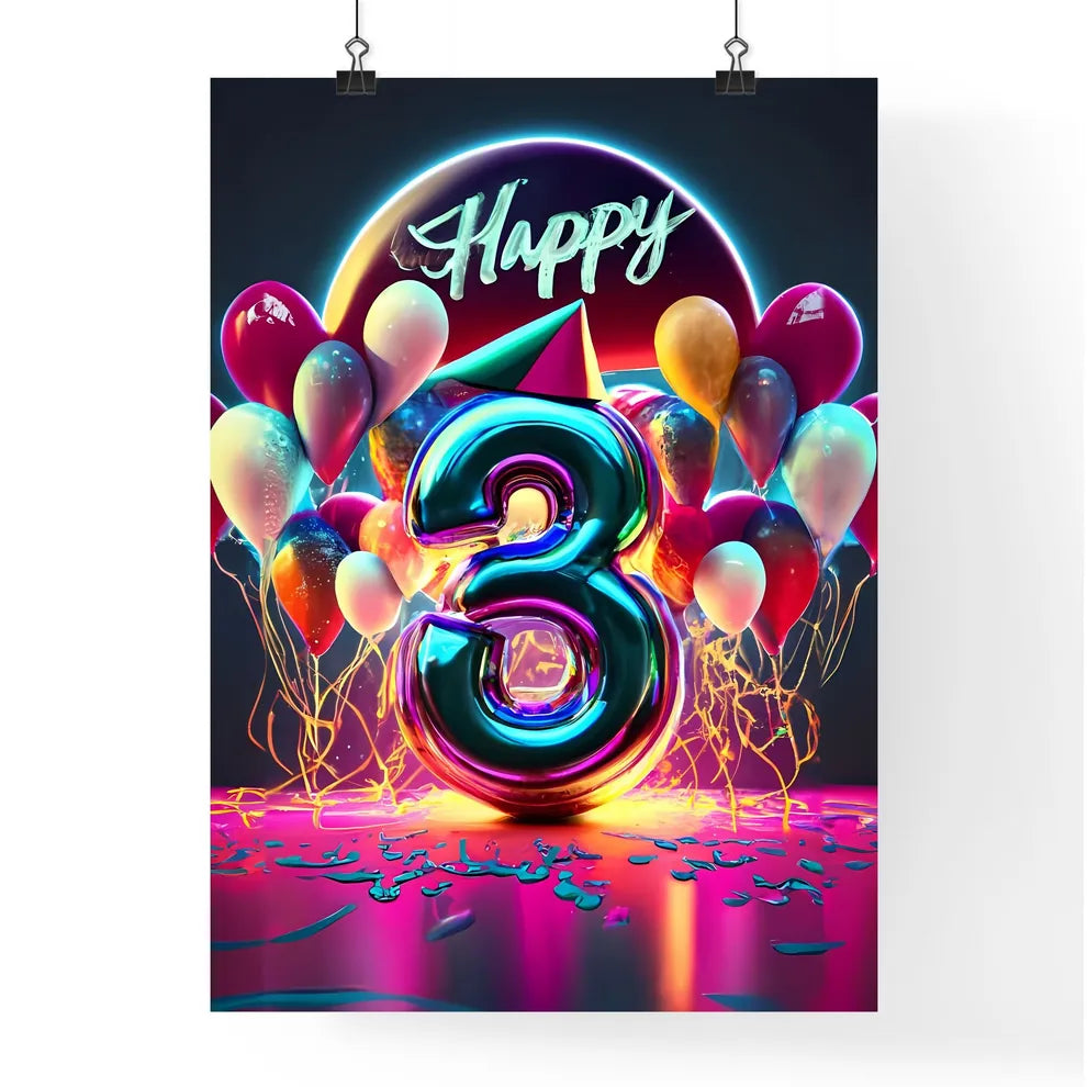 Happy 3Rd - A Number Three With Balloon Poster