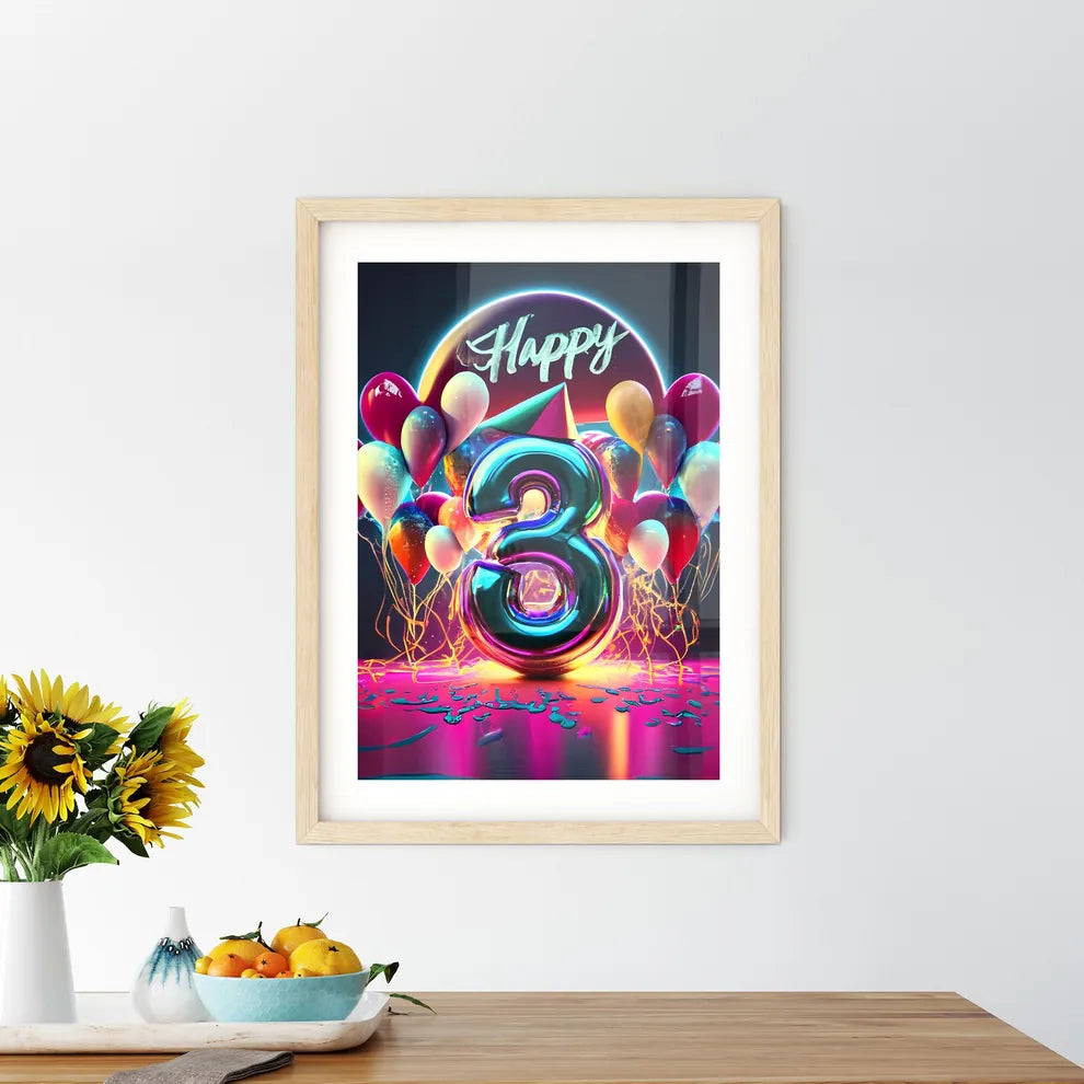 Happy 3Rd - A Number Three With Balloon - Kitchen Hangings