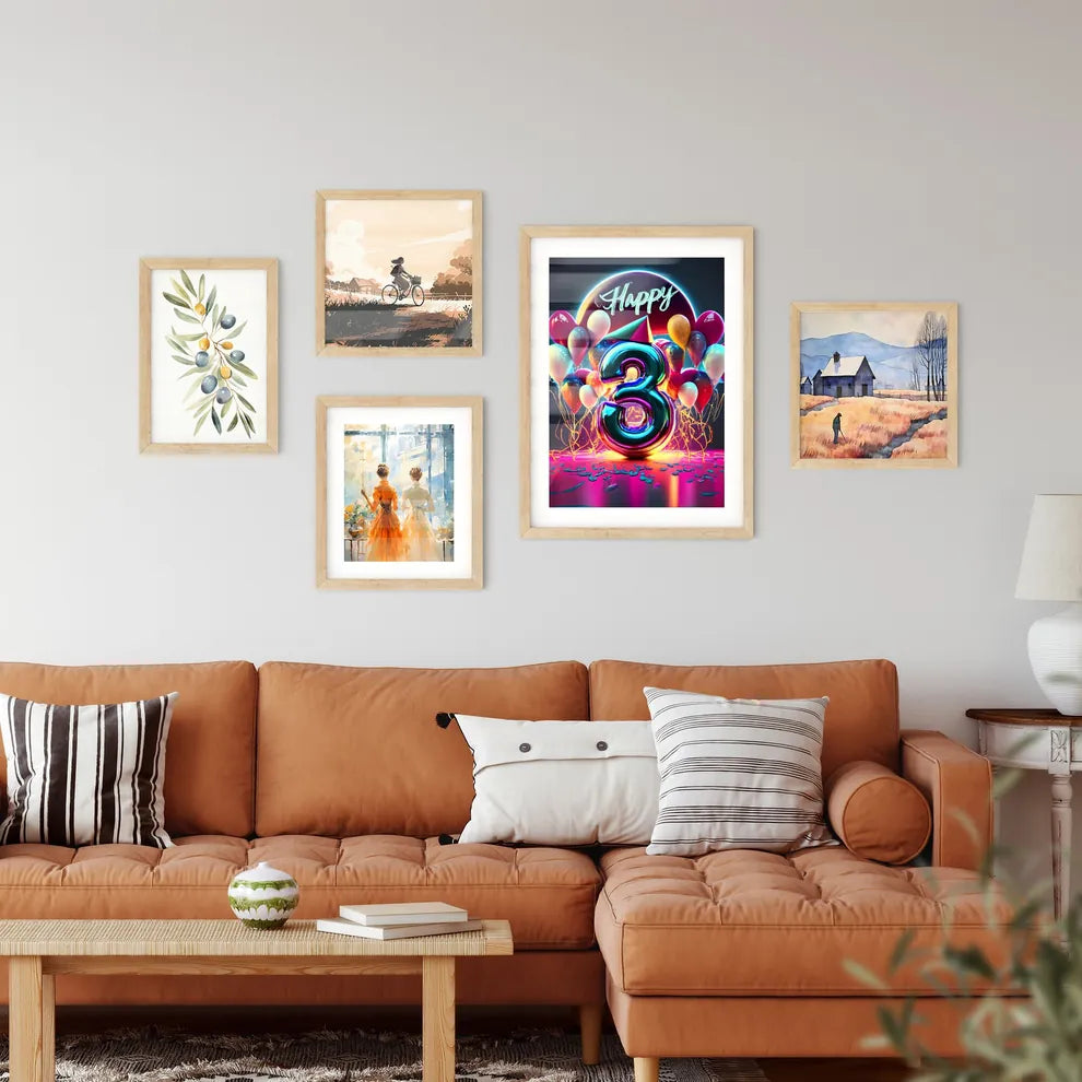 Happy 3Rd - A Number Three With Balloon Framed Print