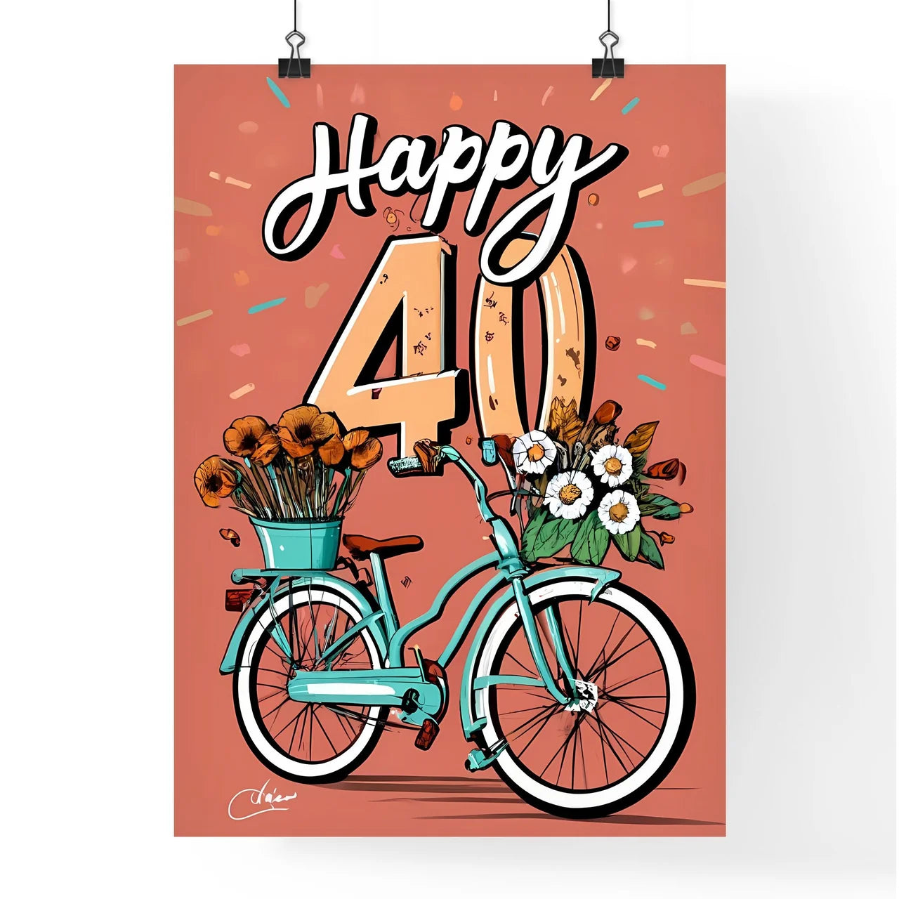 Happy 40Th  - A Bicycle With Flowers On I Poster