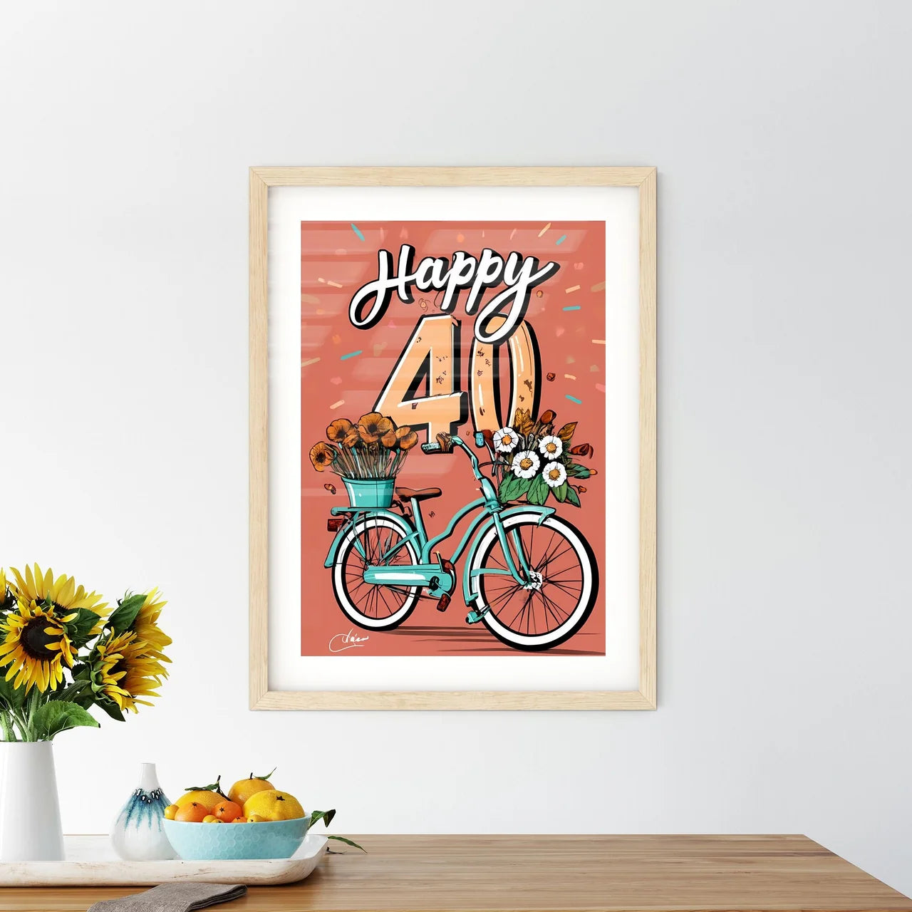 Happy 40Th  - A Bicycle With Flowers On I - Kitchen Hangings