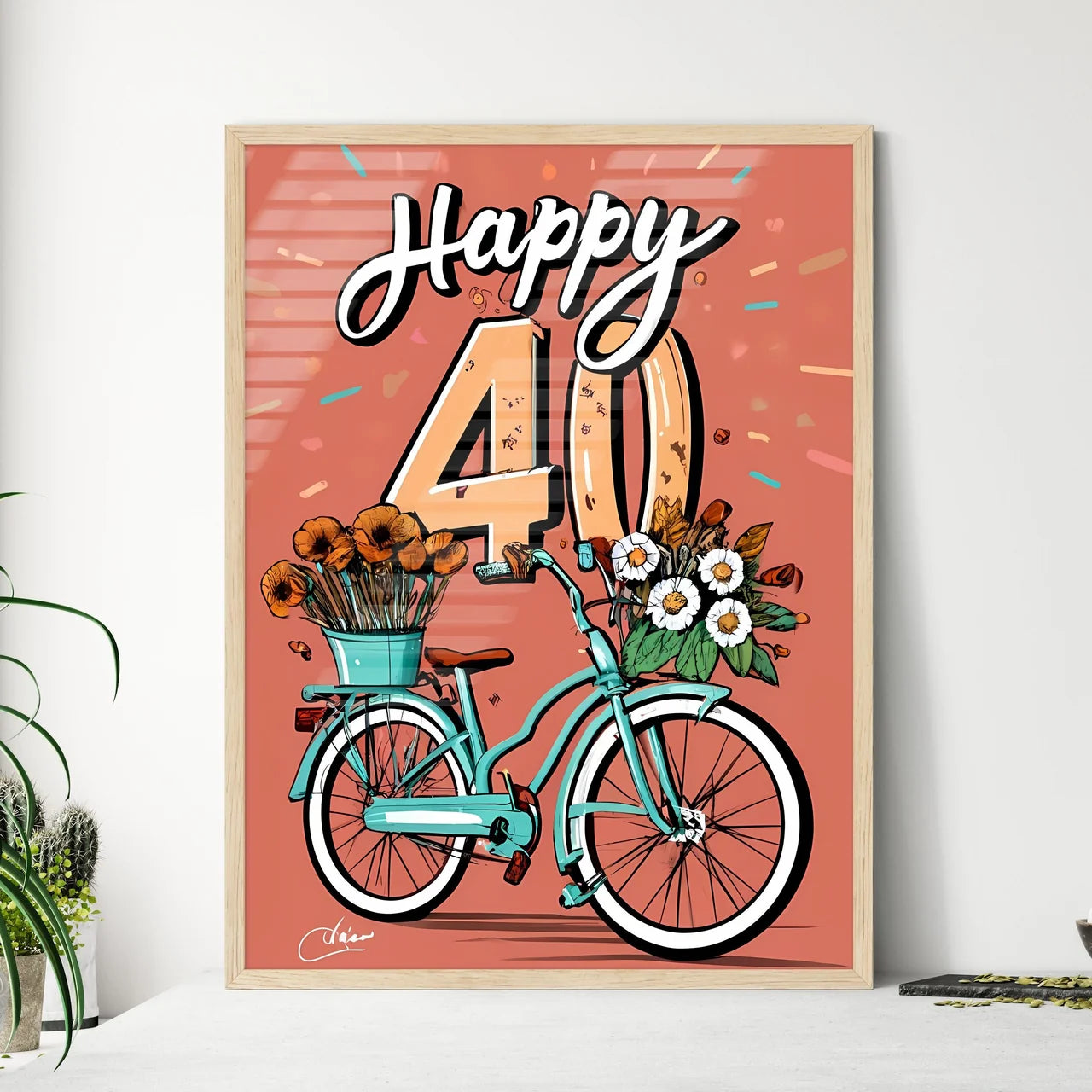 Happy 40Th  - A Bicycle With Flowers On I - Framed Art Print