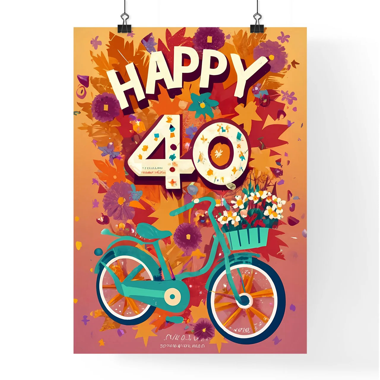 Happy 40Th  - A Bicycle With Flowers And Tex Poster