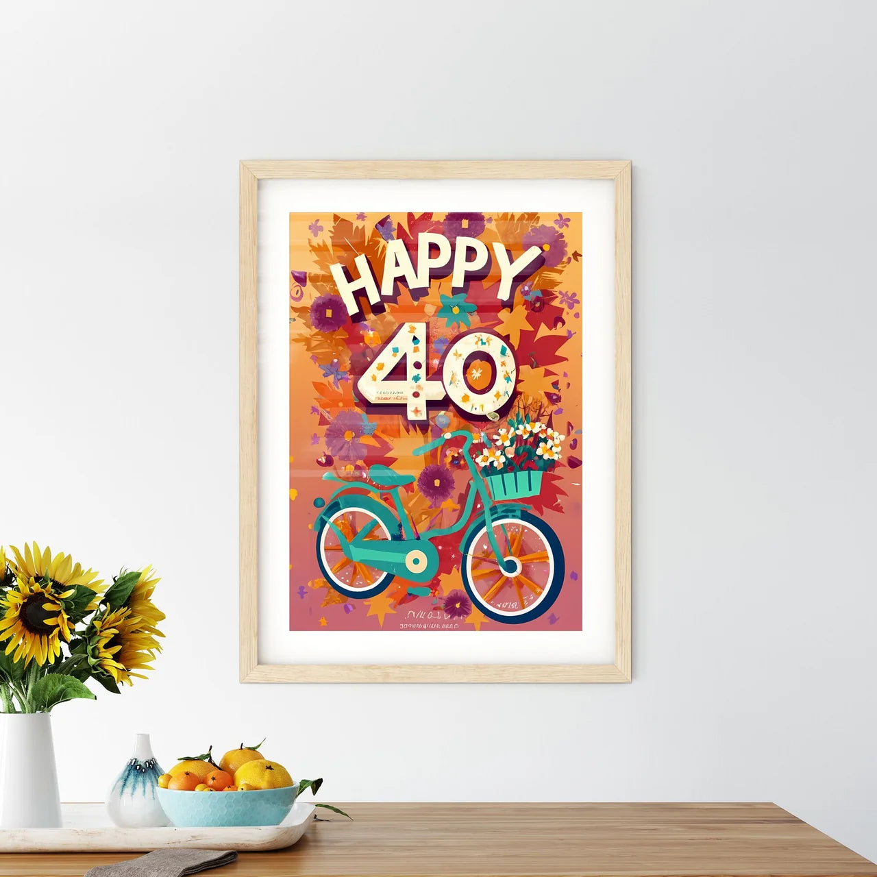 Happy 40Th  - A Bicycle With Flowers And Tex - Kitchen Hangings