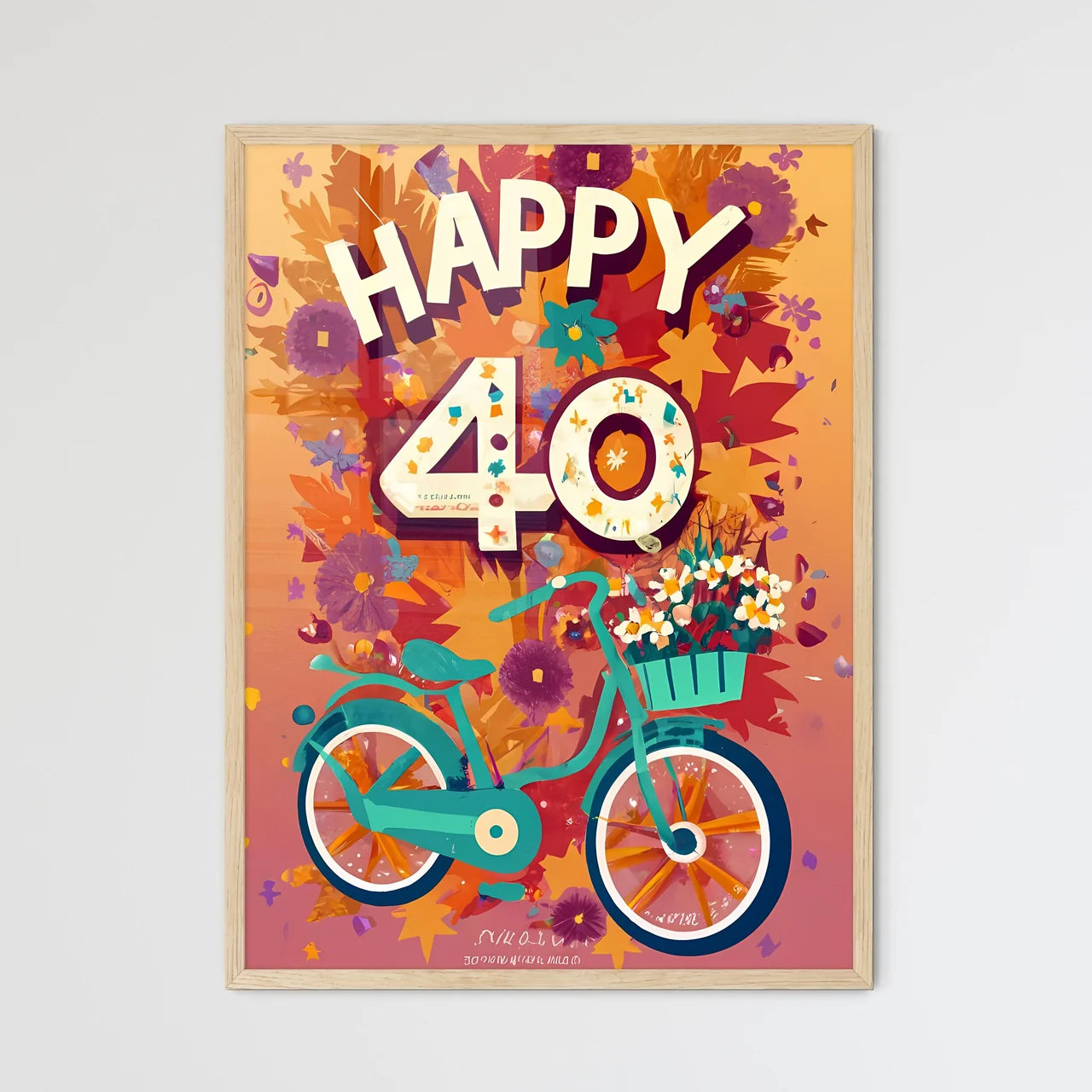 Happy 40Th  - A Bicycle With Flowers And Tex - Framed Art Print