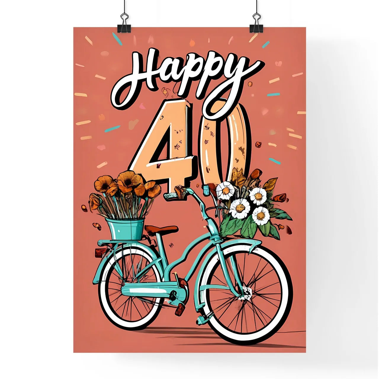 Happy 40Th  - A Bicycle With Flowers On I Poster