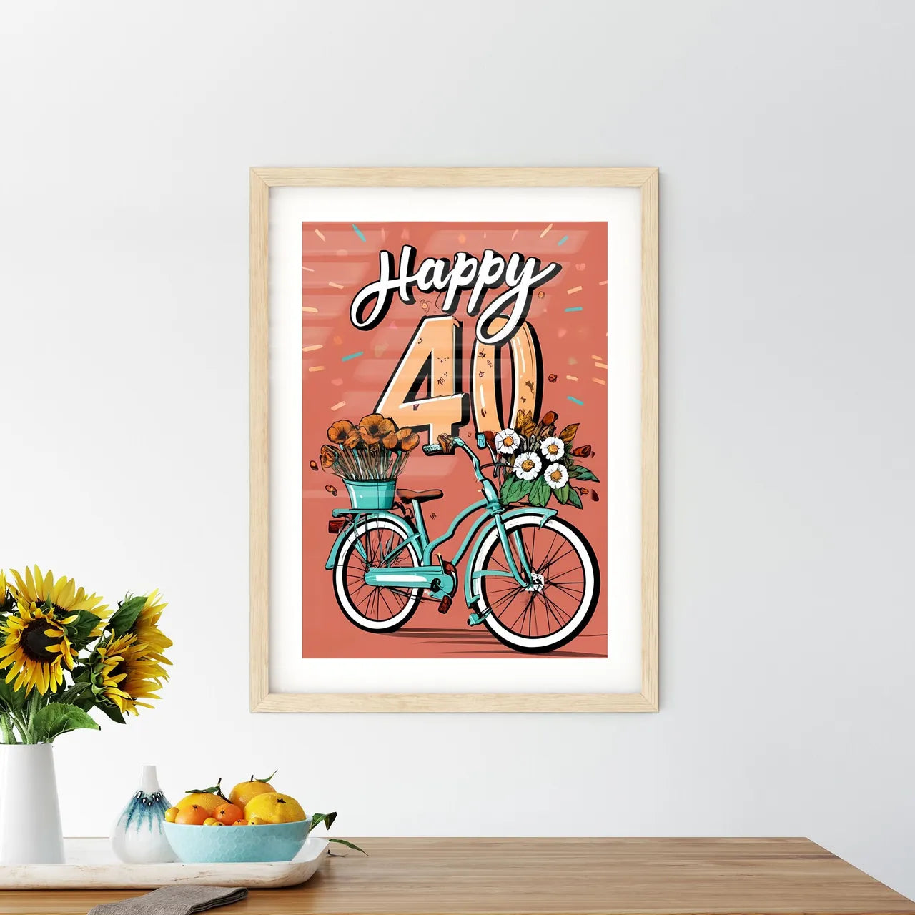 Happy 40Th  - A Bicycle With Flowers On I - Kitchen Hangings