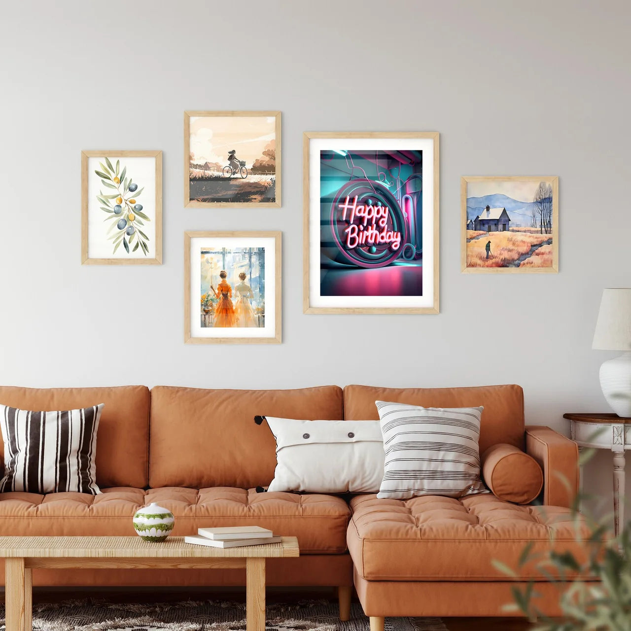 Happy Birthday - A Neon Sign With Text On I Framed Print