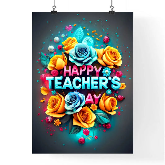 Happy Teachers - A Colorful Flowers And Tex Poster