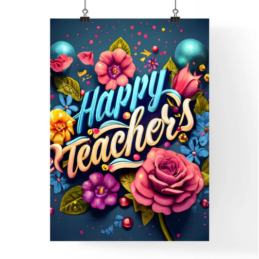 Happy Teachers Day - A Colorful Text With Fl Poster