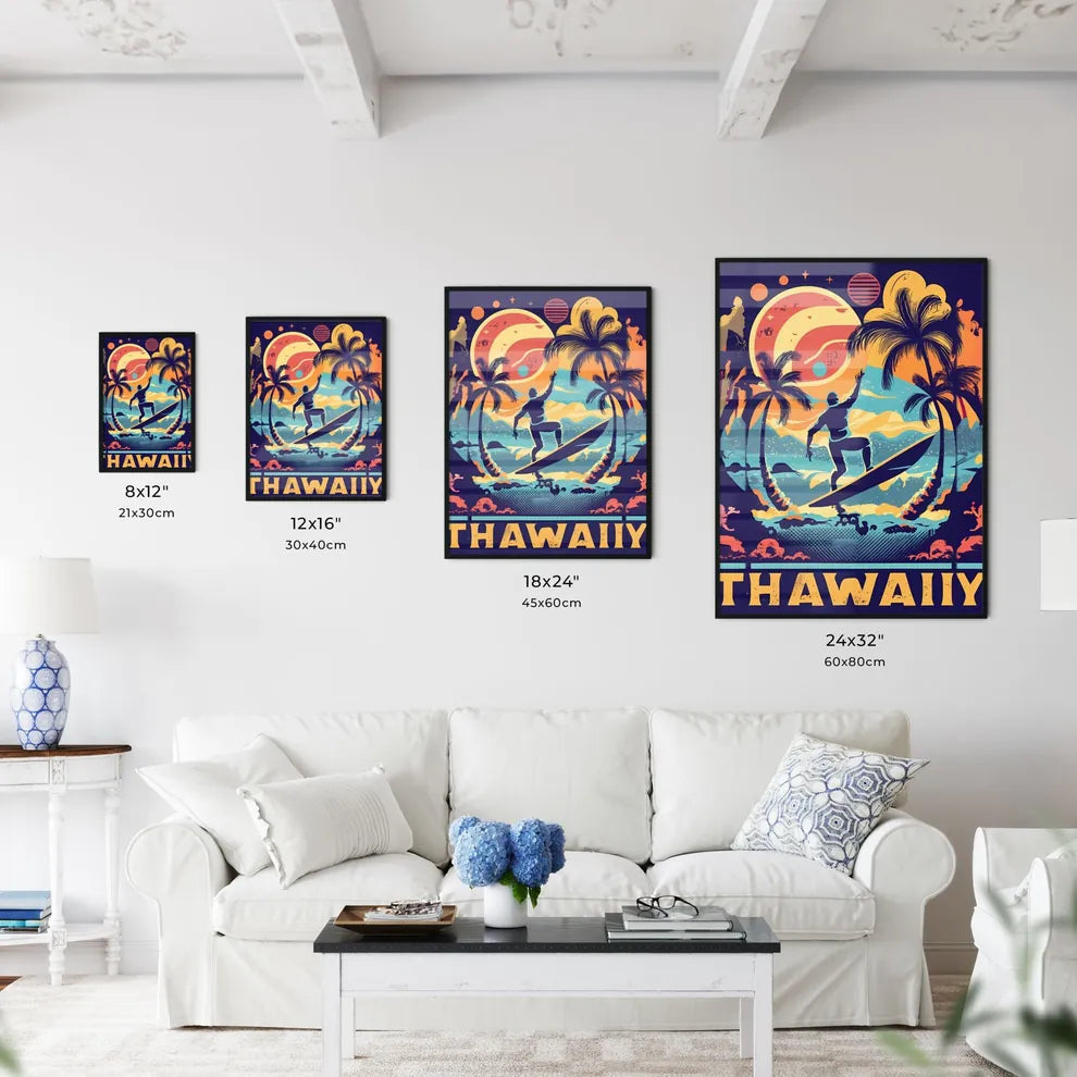 Hawaii - A Man Surfing On A Surfboar Wall Art