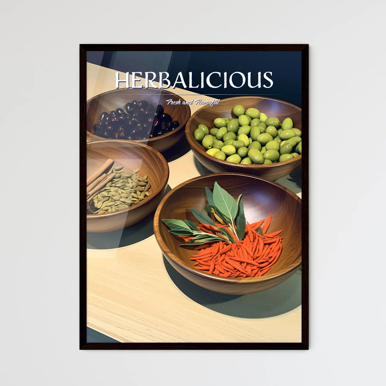 Herbs - A Group Of Bowls Of Foo - Framed Art Print