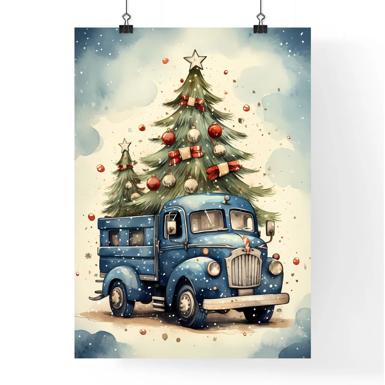 Holiday Greetings Card - A Blue Truck With A Poster