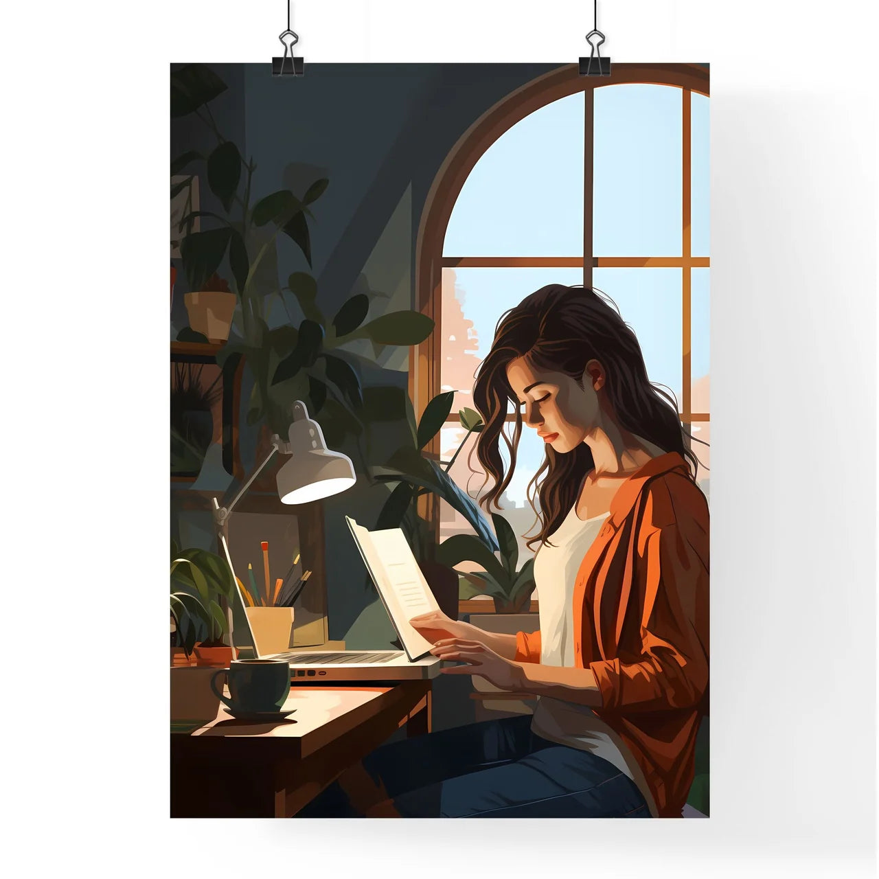 Homeoffice - A Woman Reading A Book In Front Poster