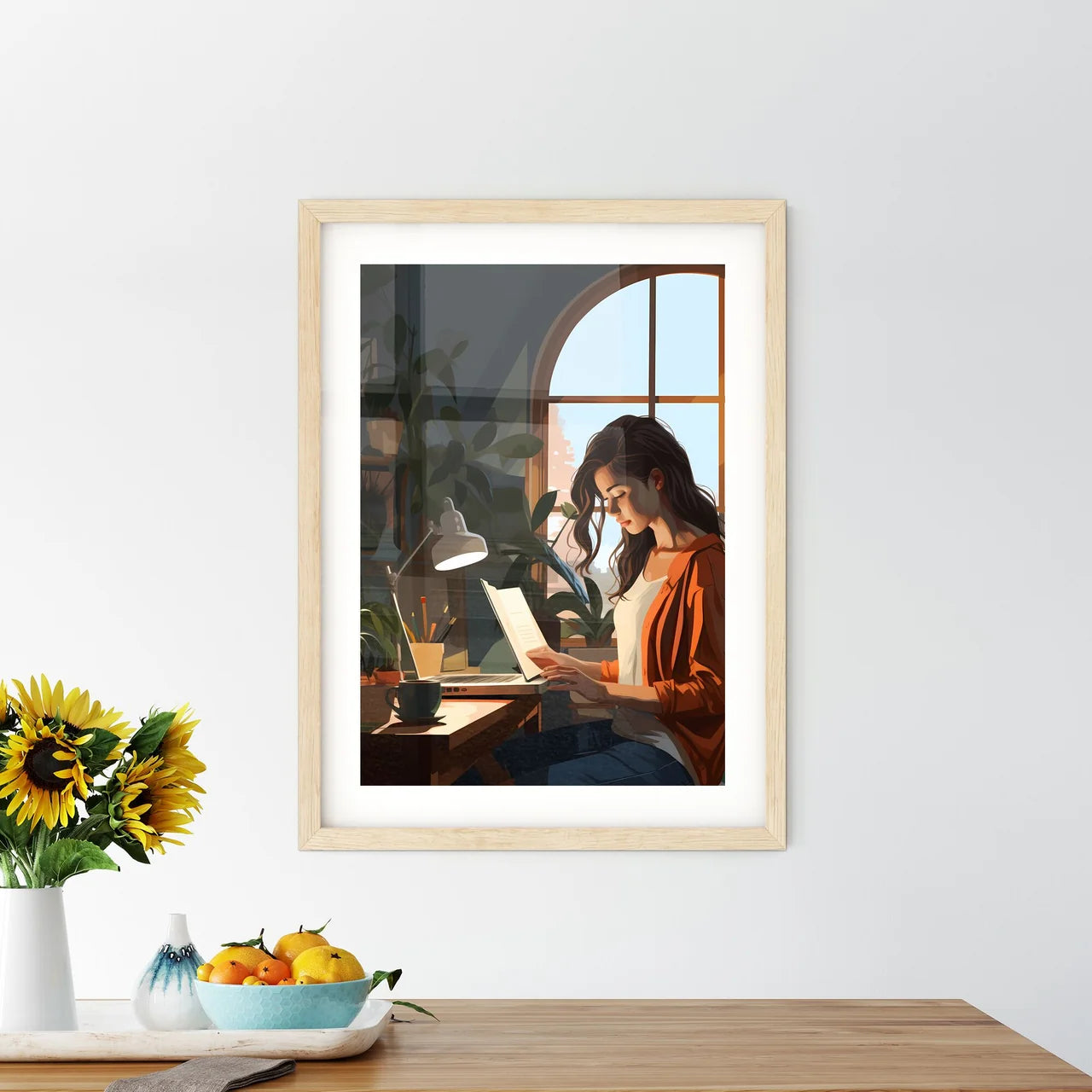 Homeoffice - A Woman Reading A Book In Front - Kitchen Hangings