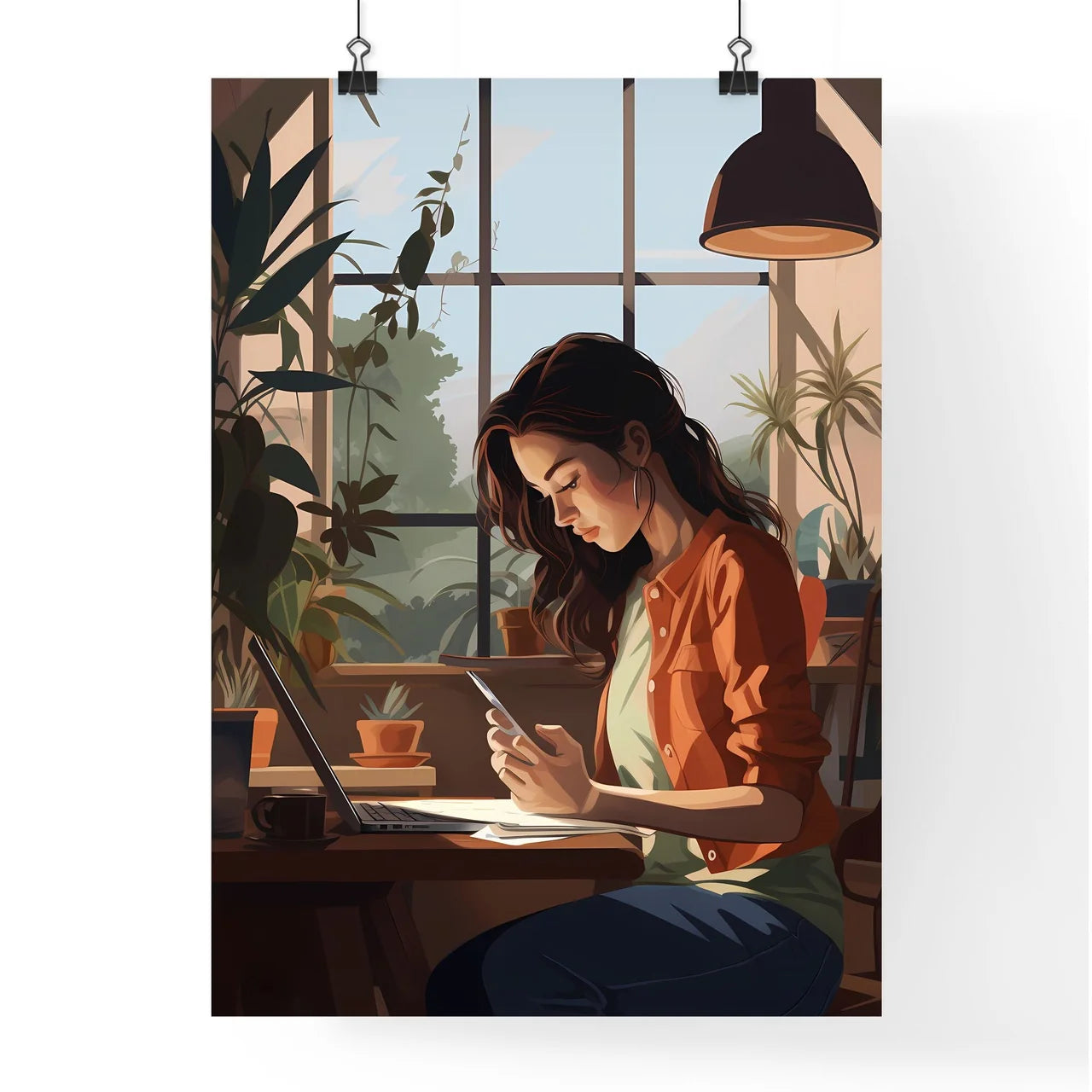 Homeoffice - A Woman Sitting At A Table With Poster