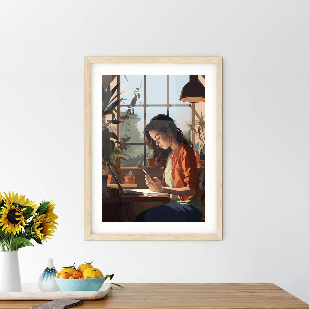 Homeoffice - A Woman Sitting At A Table With - Kitchen Hangings