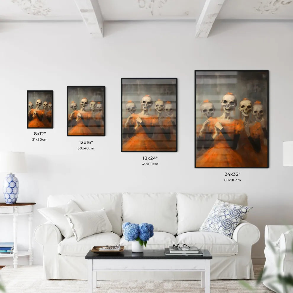 Horror - A Group Of Skeletons In Orange Dres Wall Art