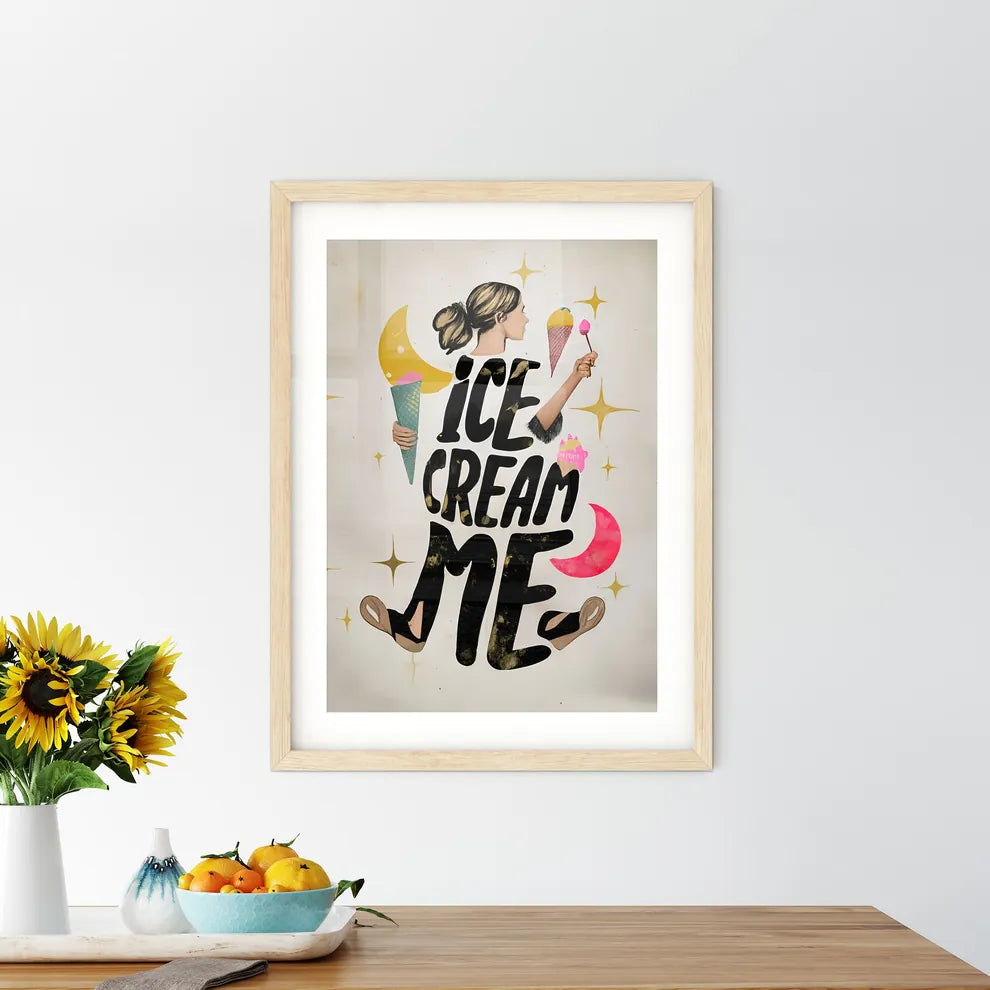 Ice Cream Me - A Woman Holding Ice Cream Con - Kitchen Hangings
