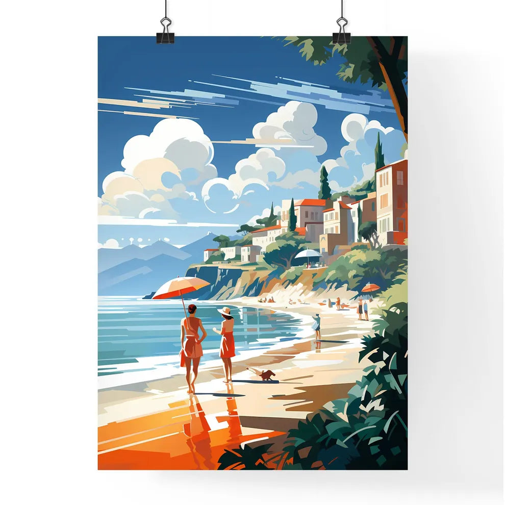 Italy - A Couple Of Women Walking On A Beach Poster