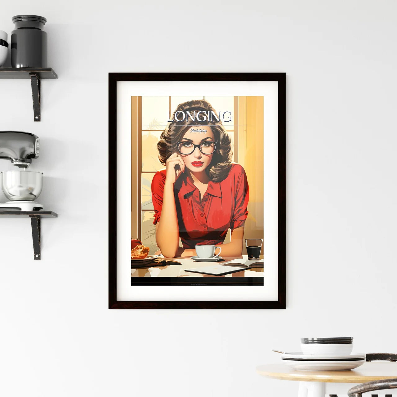 Longing - A Woman Sitting At A Tab Framed Print