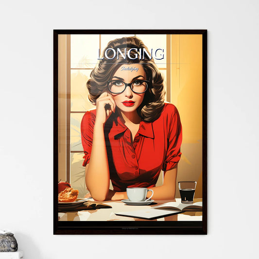 Longing - A Woman Sitting At A Tab - Framed Art Print