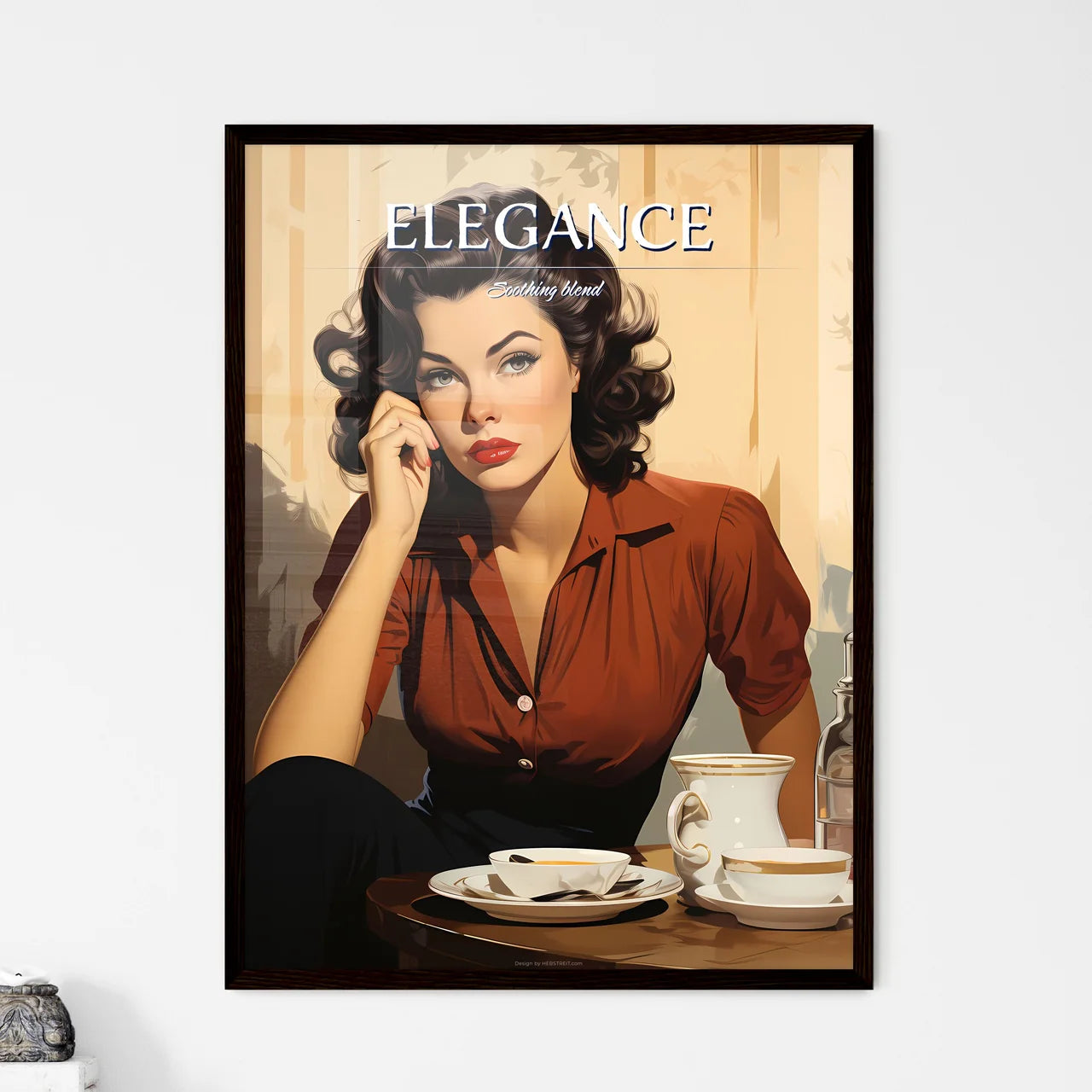 Longing - A Woman Sitting At A Tab - Framed Art Print