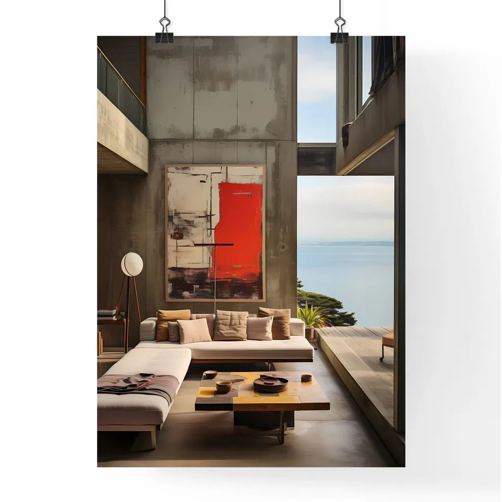 Modernism - A Living Room With A Large Paint Poster
