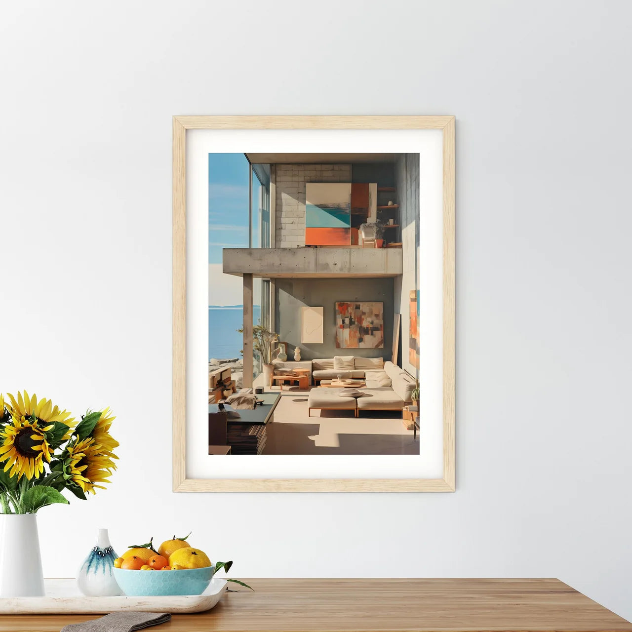 Modernism - A Living Room With A Large Balcony Overlooking The Water Size Chart