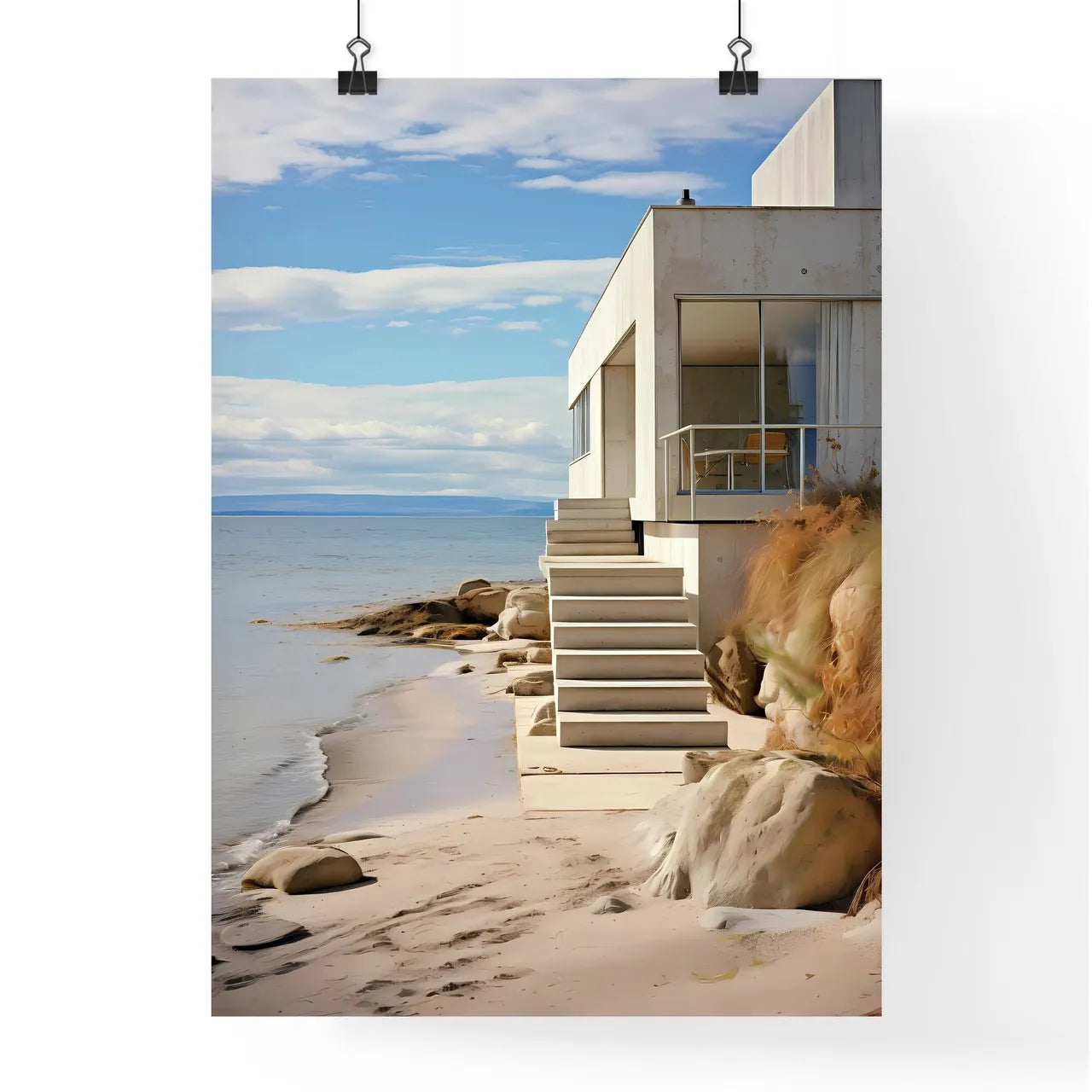 Modernism - A Building With Stairs On The Side Of The Beach Poster
