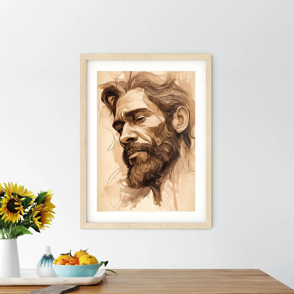 Noah - A Drawing Of A Man With A Bear - Kitchen Hangings