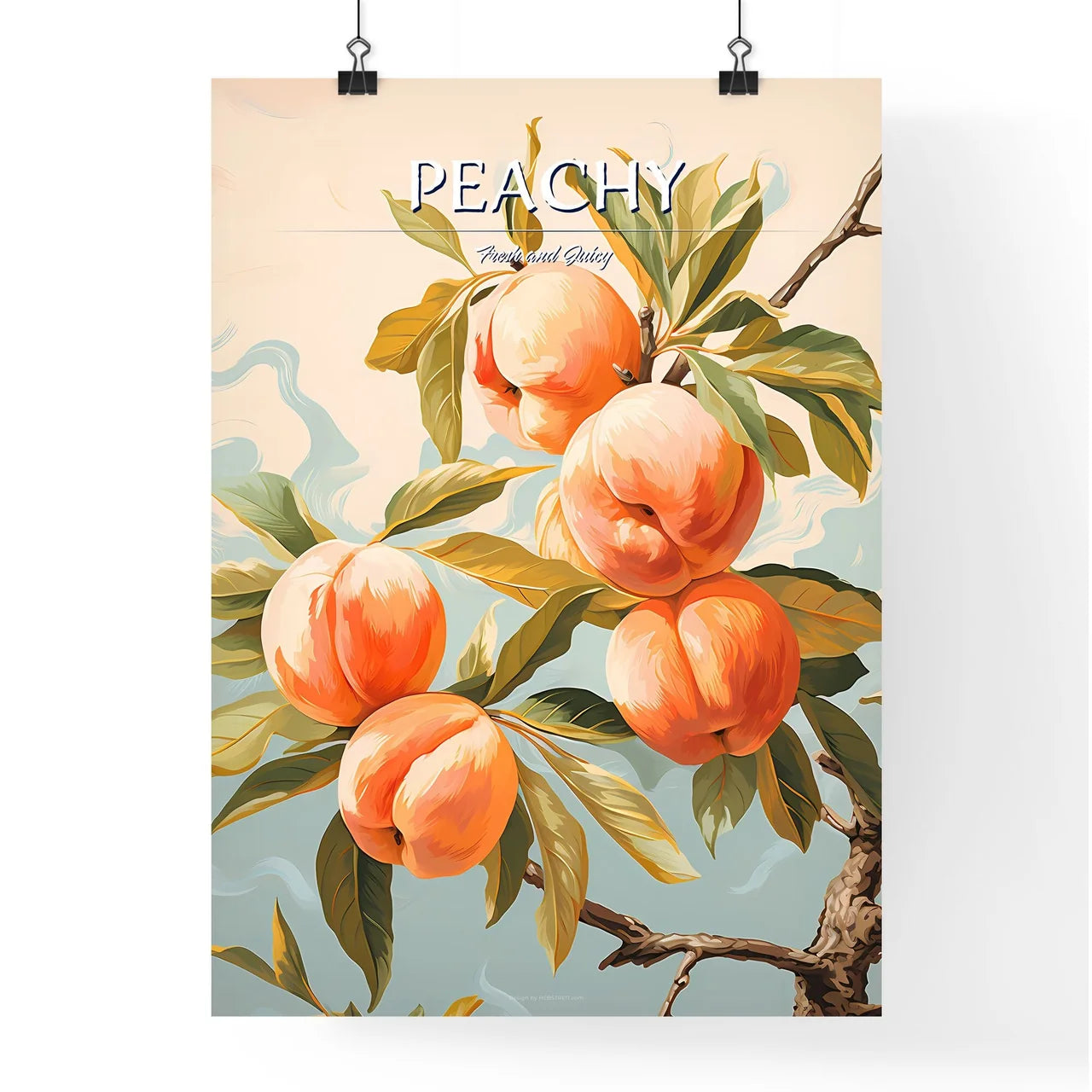 Peaches On A Tree Branch With Leaves And A B Poster