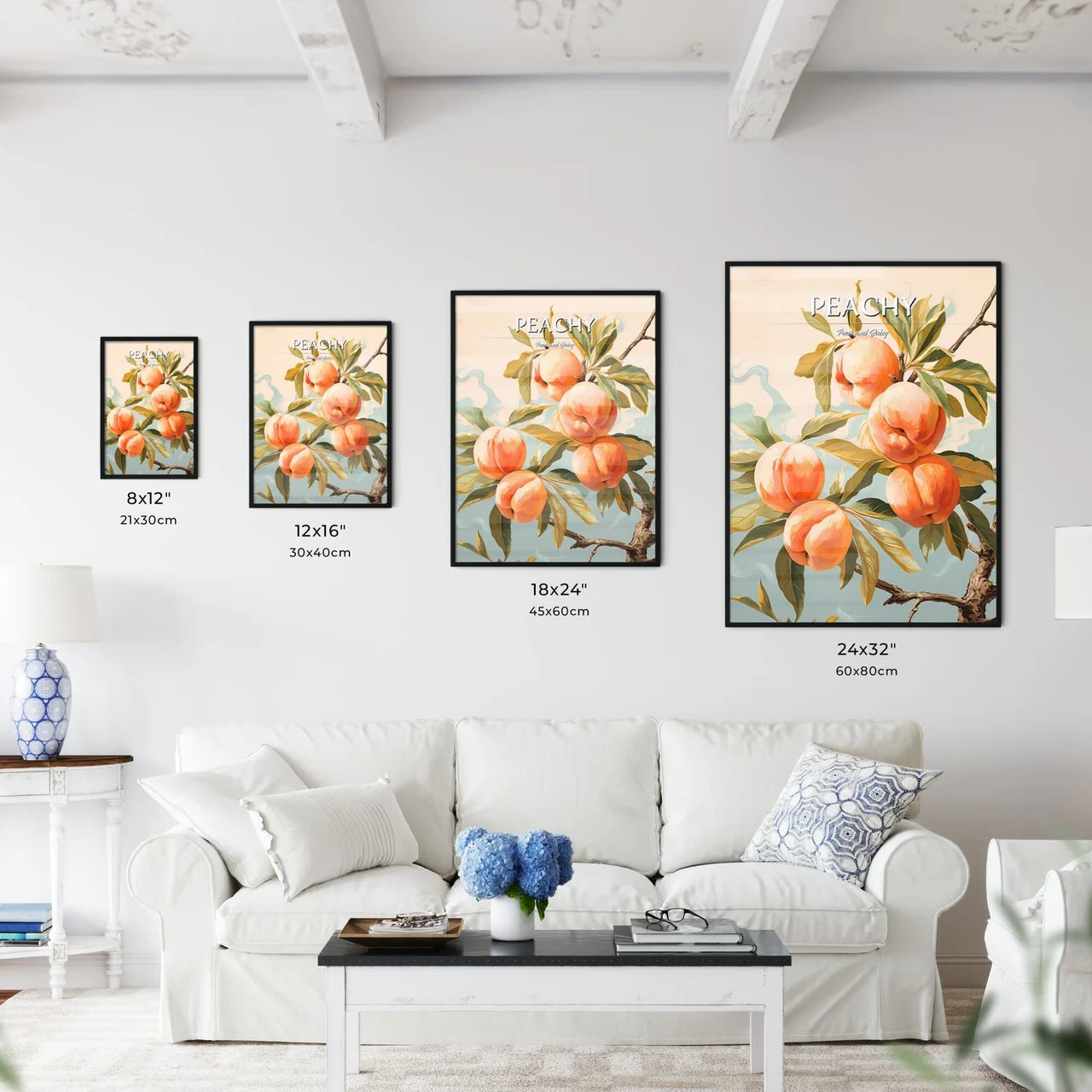 Peaches On A Tree Branch With Leaves And A B - Kitchen Hangings