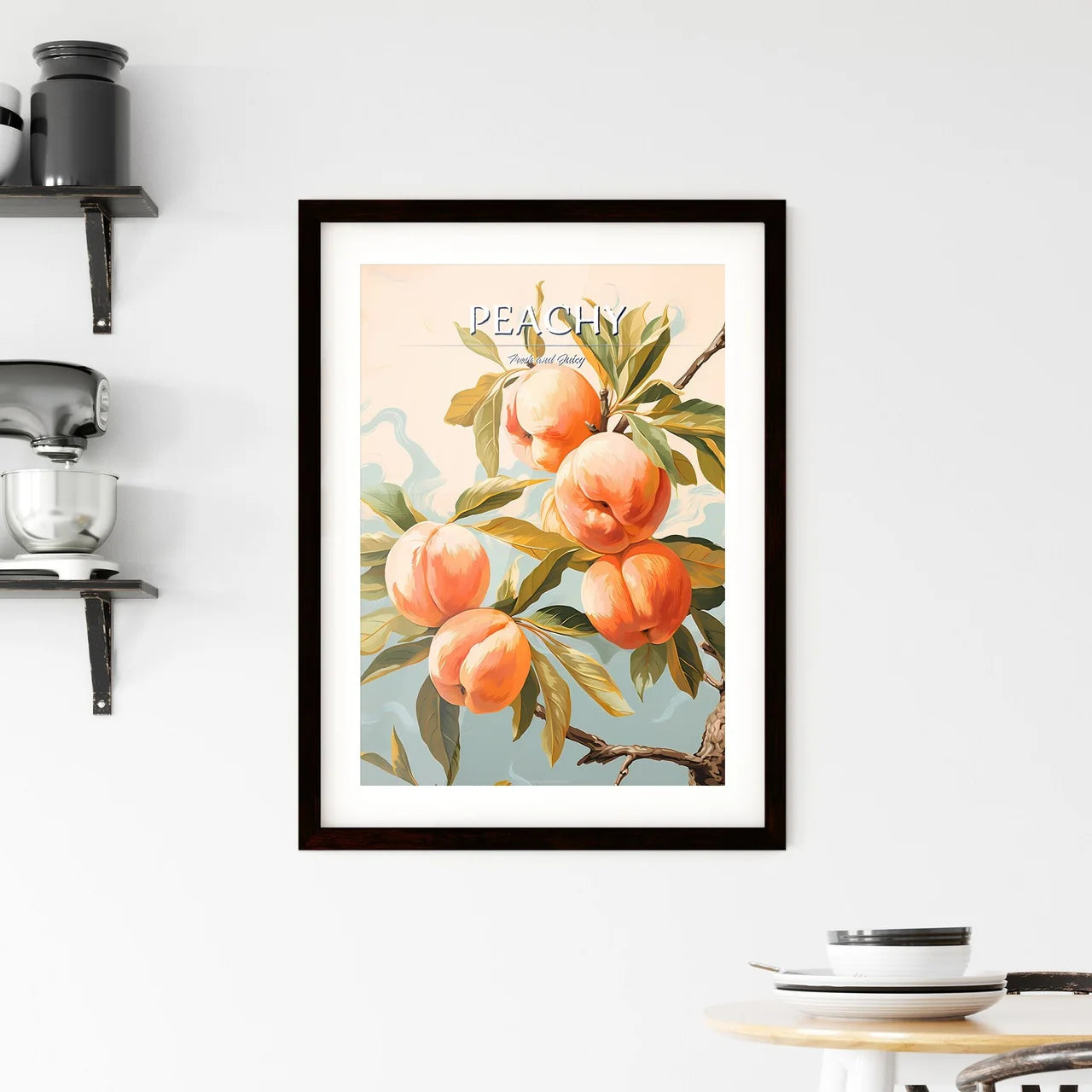 Peaches On A Tree Branch With Leaves And A B Framed Print