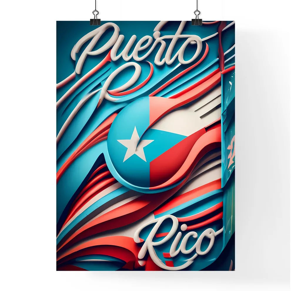 Puerto Rico - A Blue And Red Background With Poster