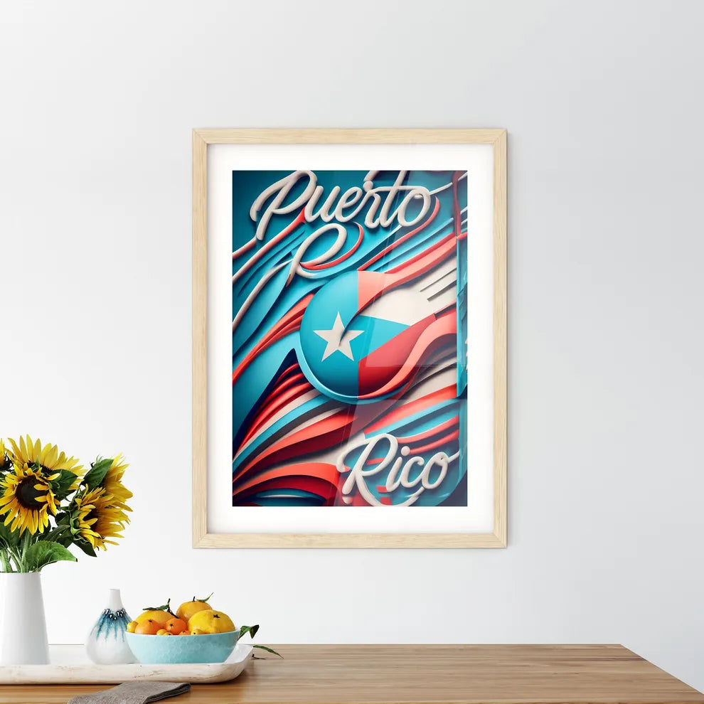 Puerto Rico - A Blue And Red Background With - Kitchen Hangings