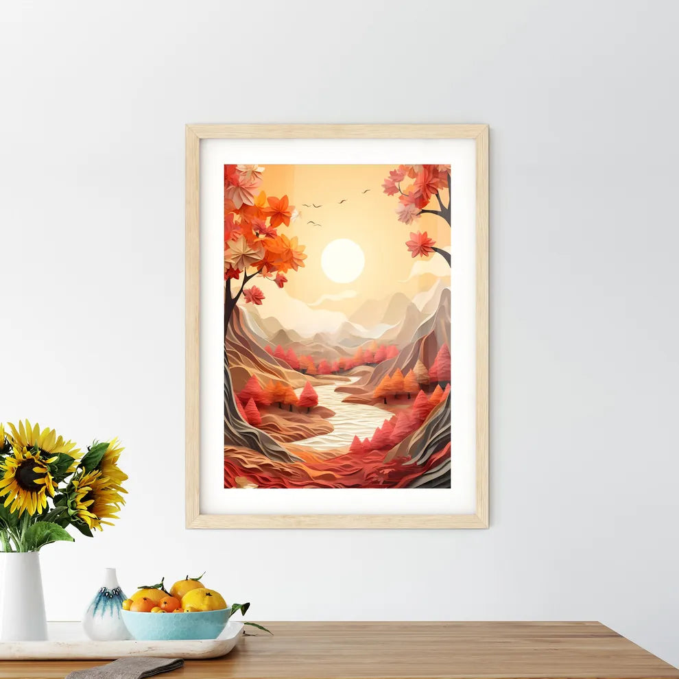 Red Fall - A River Running Through A Valley  - Kitchen Hangings