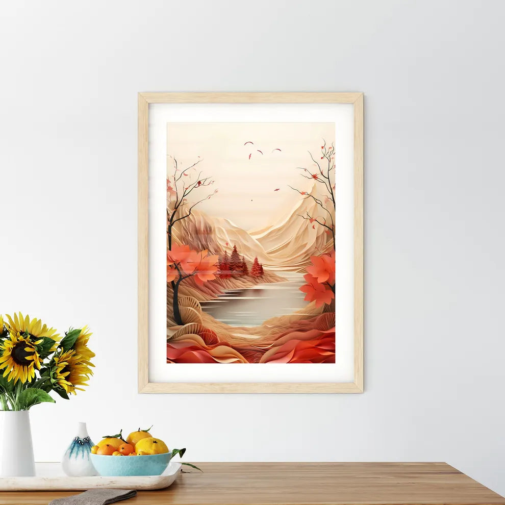 Red Fall - A Landscape With Trees And A Rive - Kitchen Hangings