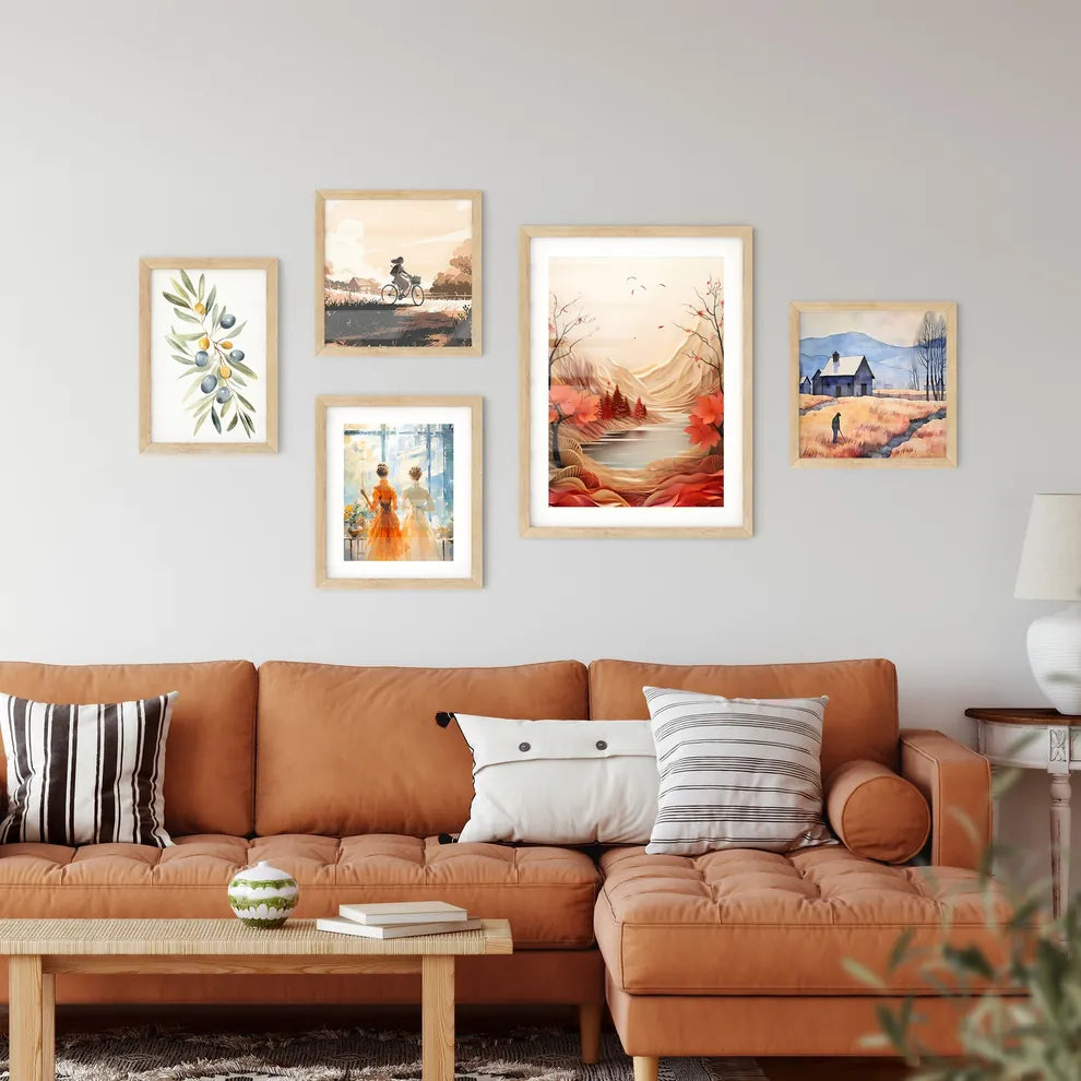 Red Fall - A Landscape With Trees And A Rive Framed Print