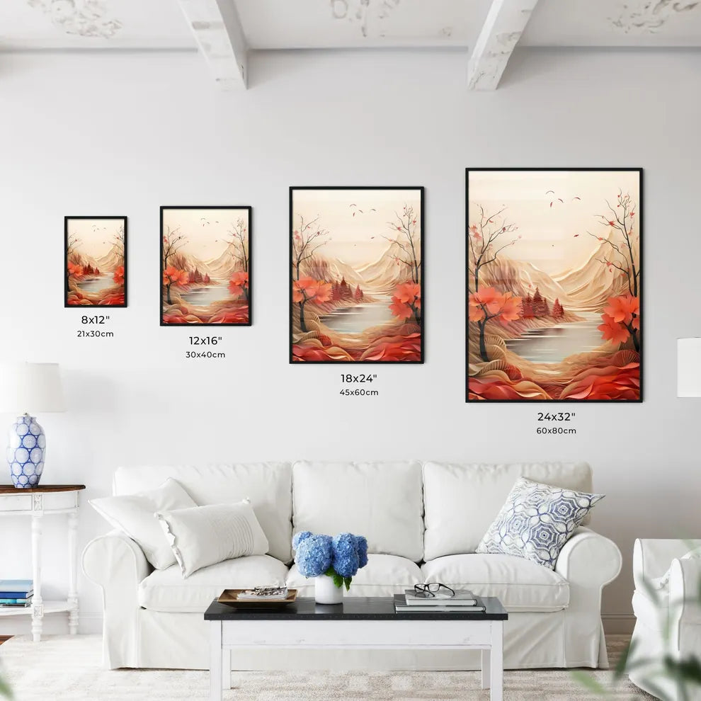 Red Fall - A Landscape With Trees And A Rive Wall Art