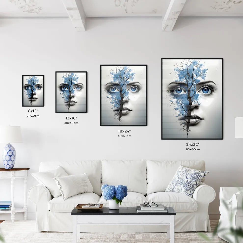 Remember - A Woman's Face With A Tree And A  Wall Art