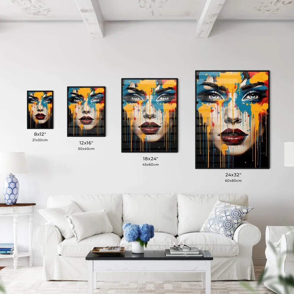 Splatter - A Woman With Colorful Makeup And  Wall Art