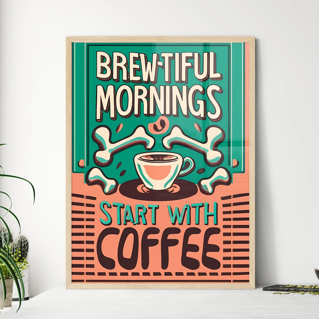 Start With Coffee - A Sign With A Cup Of Cof - Framed Art Print